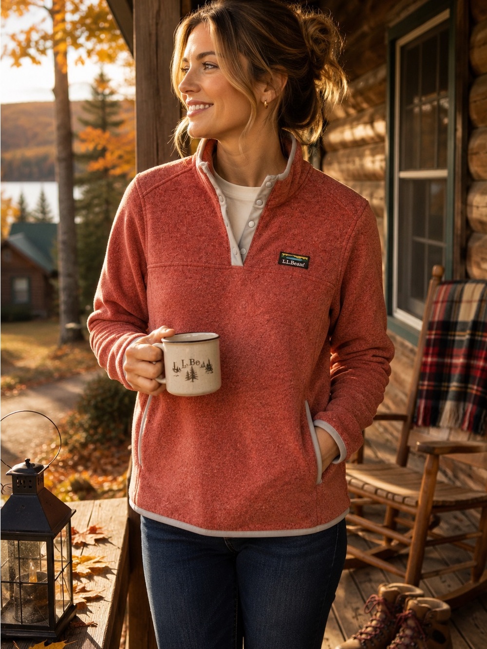 L.L.Bean Marled Fleece Snap Pullover Women’s Petite Medium Burnt Sienna